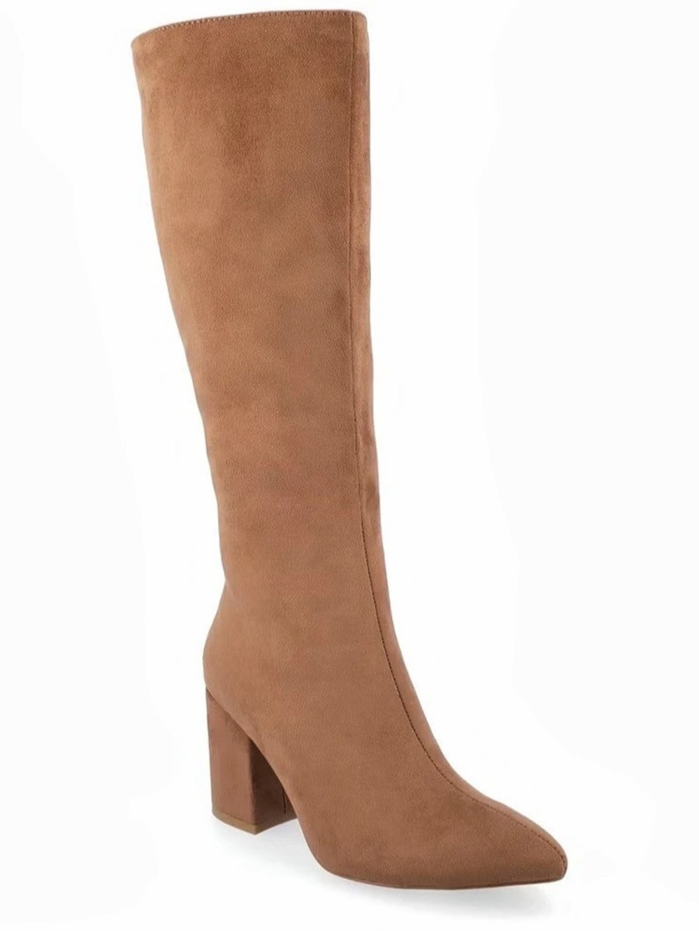 Ameylia Women’s Brown Knee-High Pointed Toe Block Heel Boots – Size 8